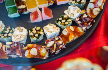 Traditional Turkish delight sweets as lokum candy