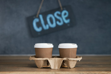 Business are close down under coronavirus Quarantine covid-19. sign that says Close on cafe or...
