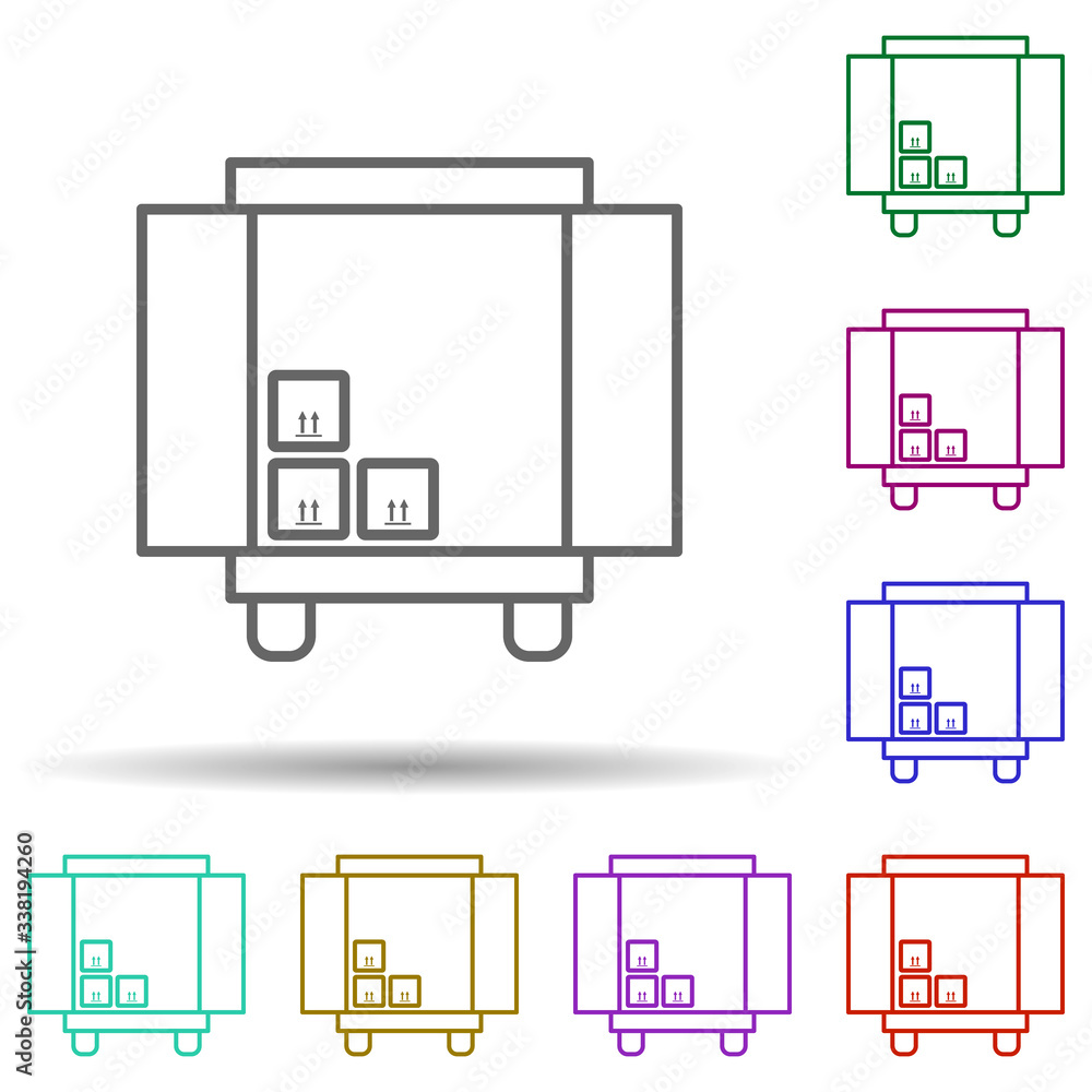 Poster unload goods car multi color icon. simple thin line, outline vector of logistics icons for ui and ux