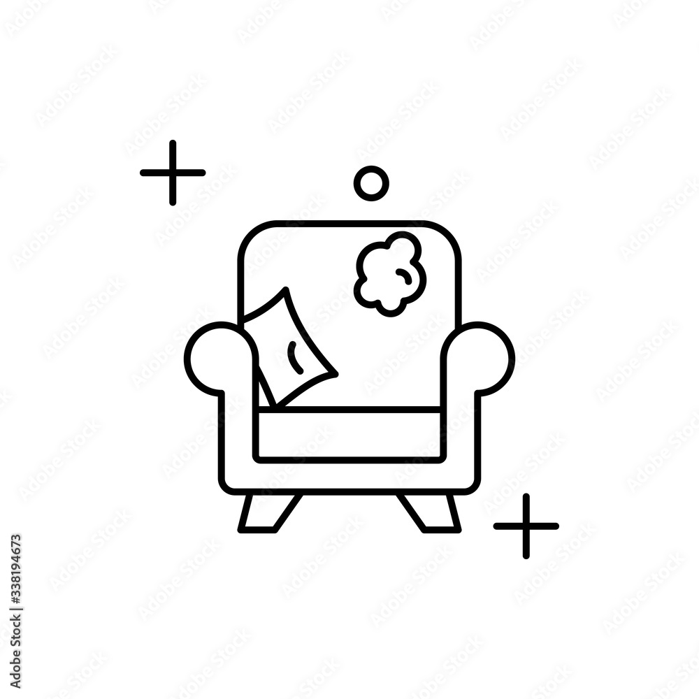 Poster sofa, cleaning icon. simple line, outline vector elements of housework for ui and ux, website or mob