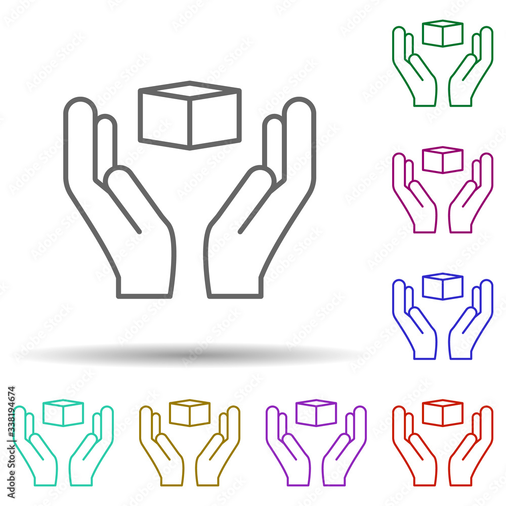 Poster hand delivery multi color icon. simple thin line, outline vector of logistics icons for ui and ux, w