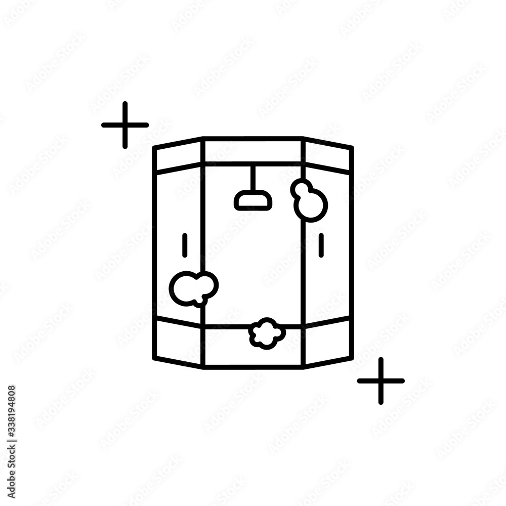 Poster shower cabin and cleaning foam icon. simple line, outline vector elements of housework for ui and ux