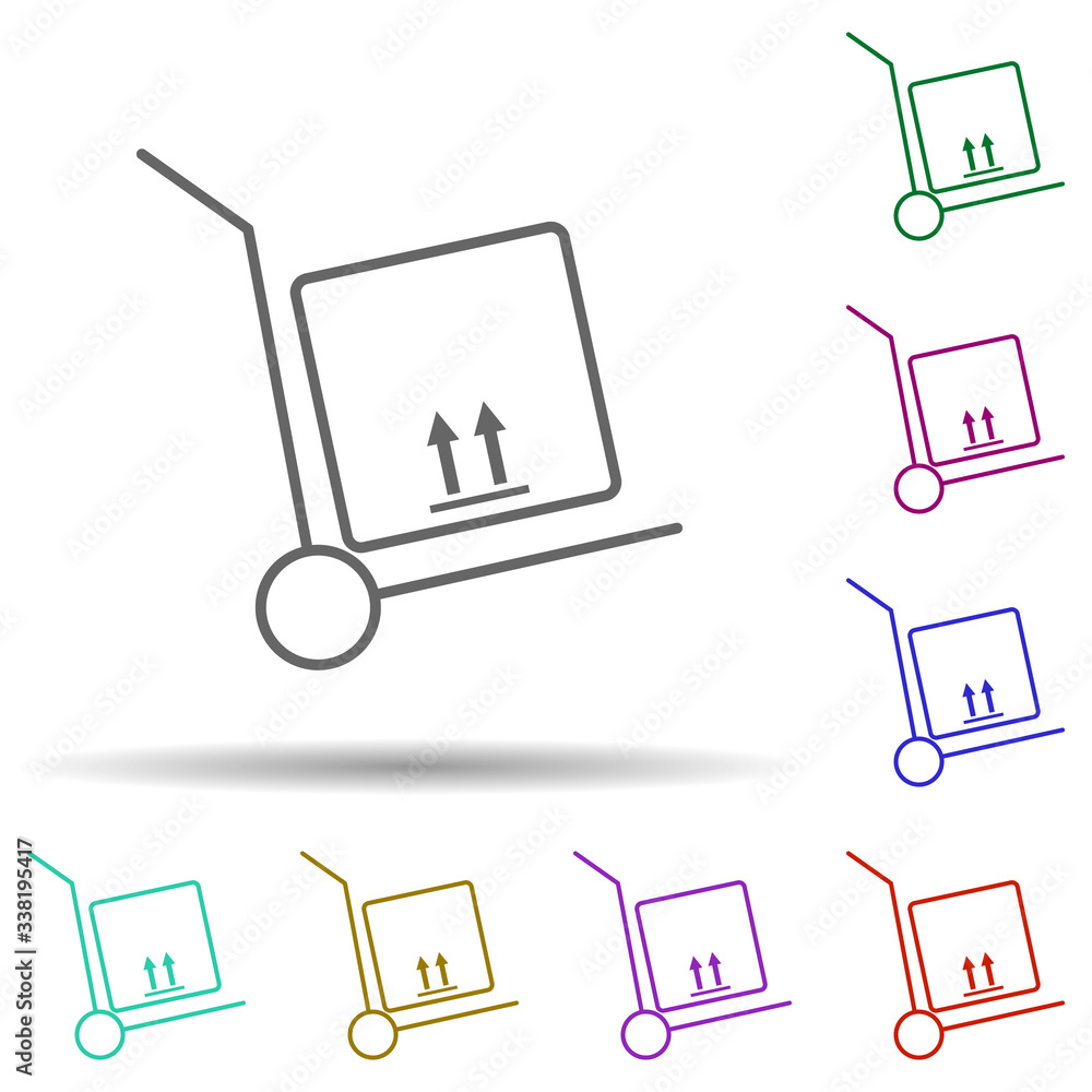Poster trolley goods box multi color icon. simple thin line, outline vector of logistics icons for ui and u