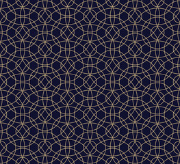 Geometric abstract pattern. Seamless vector background. Dark blue and gold texture. Graphic modern pattern