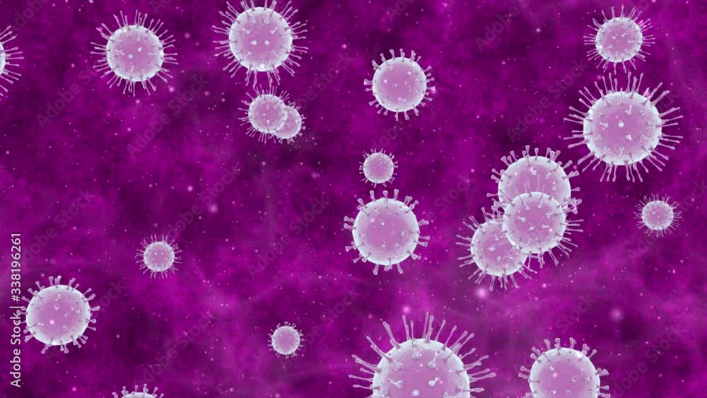 Aufkleber 3d background animation of many viruses on a pink background. bacteria move in space. the idea of th