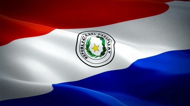 Paraguayan flag Closeup 1080p Full HD 1920X1080 footage video waving in wind. National Asuncion&lrm;&lrm;&lrm; 3d Paragu flag waving. Sign of Paraguay seamless loop animation. Paraguay flag HD resolution Backgrou