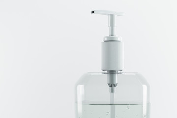 Fototapeta na wymiar Sanitizer in pump bottle on white background.