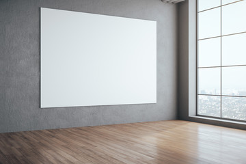 Modern gallery interior with blank banner