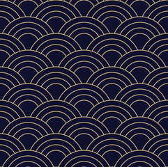 Geometric abstract pattern. Seamless vector background. Dark blue and gold texture. Graphic modern pattern