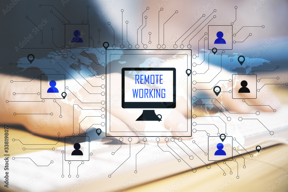 Aufkleber Hands using keyboard with remote work interface.