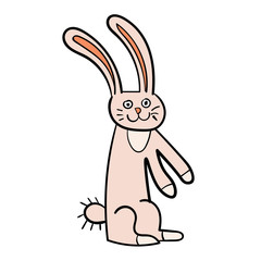 Cute cartoon doodle bunny isolated on white background. Funny rabbit. Vector illustration.  