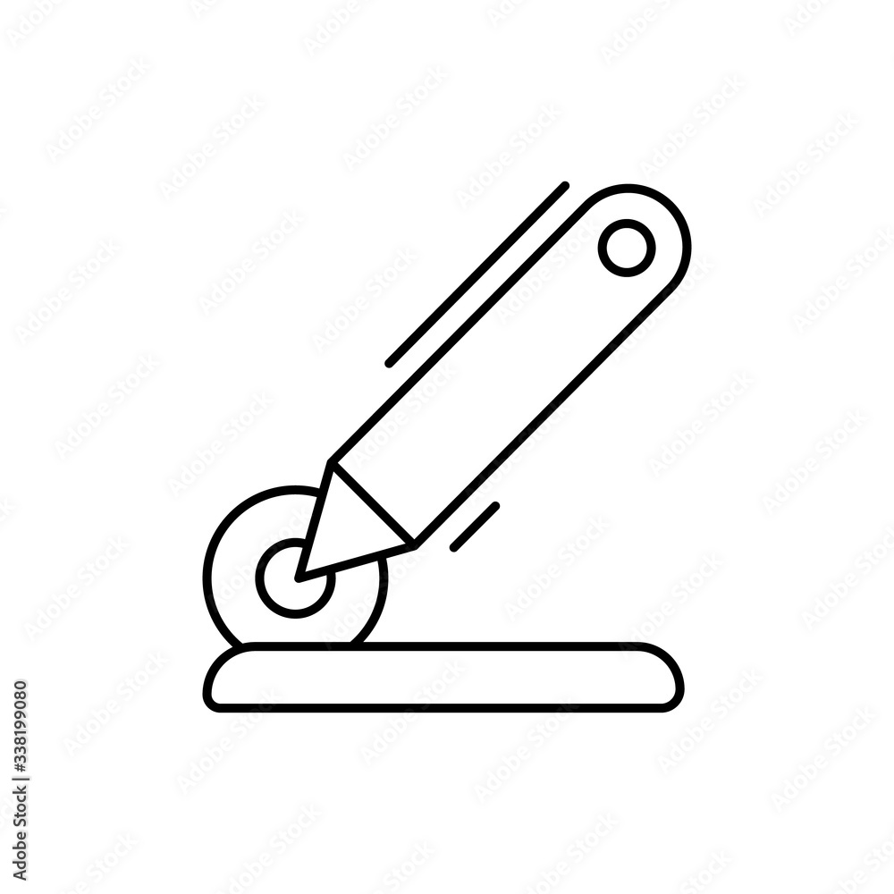 Poster pizza slicer icon. simple line, outline vector elements of kitchen object for ui and ux, website or 