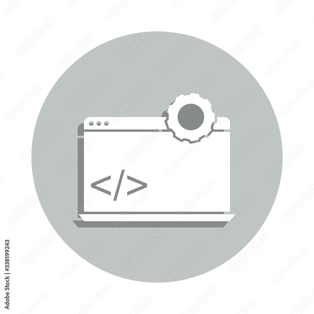 Poster laptop, coding, development process badge icon. simple glyph, flat vector of business icons for ui a