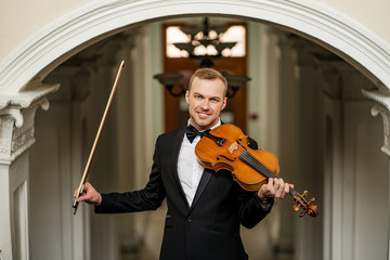 awesome musician with violin, classical music performer professionally play violin. music,...