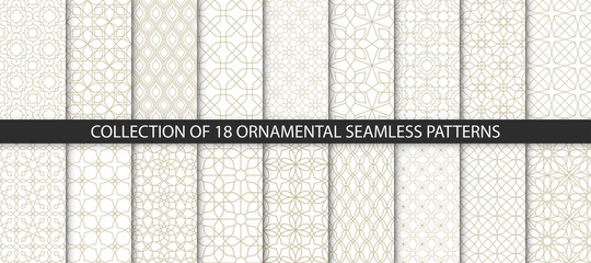 Big set of vector ornamental seamless patterns. Collection of geometric patterns in the oriental style. Patterns added to the swatch panel.