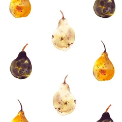  Hand getekend aquarel naadloze patroon gele peren. Zoete vruchten op een witte achtergrond. Botanische illustratie. Voor textiel, print, inpakpapier. © Tatiana 