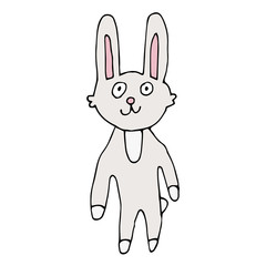 Cartoon doodle linear funny bunny, rabbit isolated on white background. Vector illustration.   