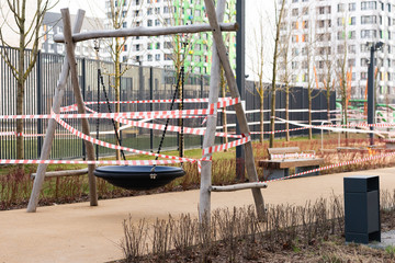 Playgrounds in quarantine. The fence around the playgrounds. The quarantine is all over Moscow.