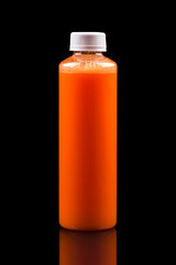 plastic bottle of orange juice on a black take away concept