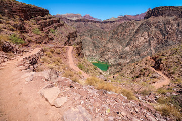 hiking zig zag on the south kaibab trail in grand canyon national park, arizona, usa