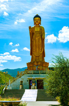 Golden Buddha Statue in Zaisan Square, in Ulan Bator, Mongolia