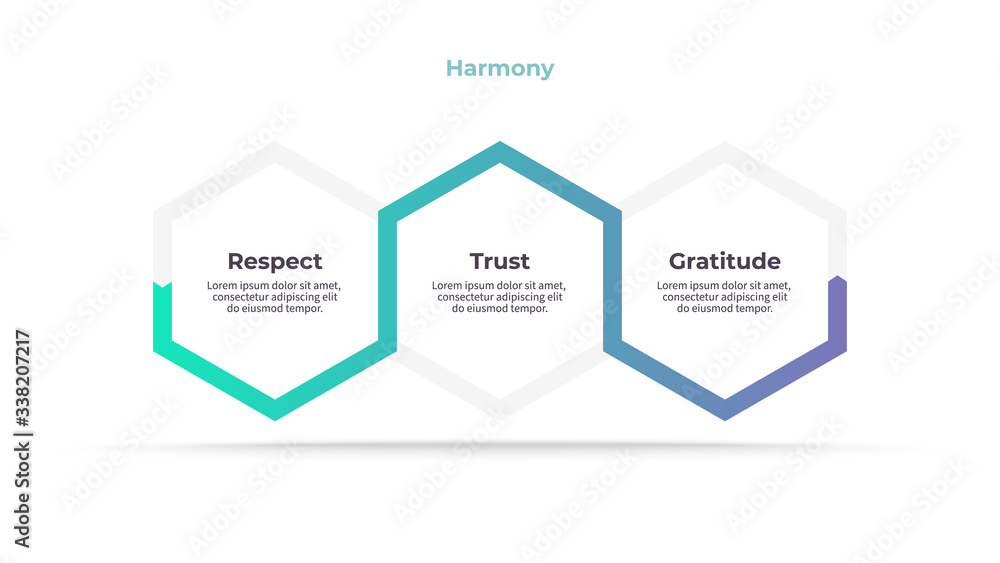 Wall mural business infographics. timeline with 3 steps, options, hexagons. vector template.