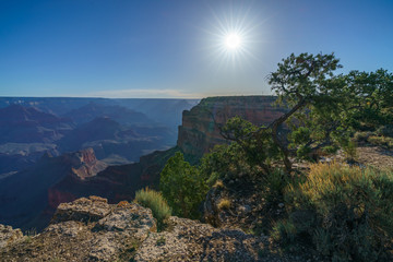 hiking the rim trail to mohave point at the south rim of grand canyon in arizona, usa