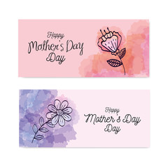 set cards of happy mother day with flowers decoration vector illustration design