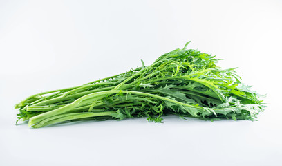 Fresh green vegetables red on white background