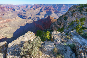 hiking the rim trail to mohave point at the south rim of grand canyon in arizona, usa
