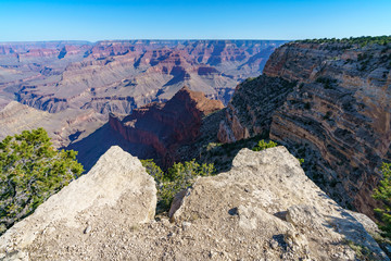 hiking the rim trail to mohave point at the south rim of grand canyon in arizona, usa