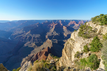 sunset at pima point on the rim trail at the south rim of grand canyon in arizona, usa