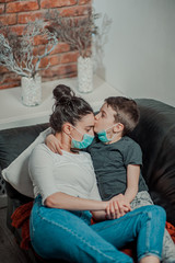 Obraz premium quarantined mother and baby at home
