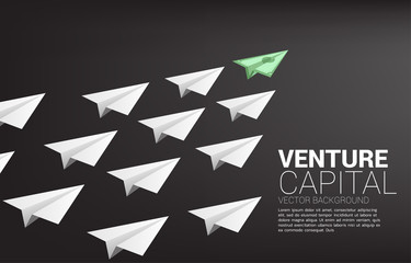 paper airplane from money bank note lead group of white. Business Concept of Financial movement theme.