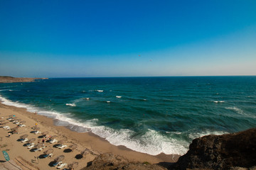 Fototapeta na wymiar View to wild beach-Sinemorets one place in Bulgaria from Black Sea