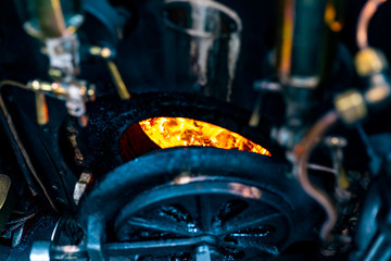 An Old Locomotive Coal Furnace Heats Up