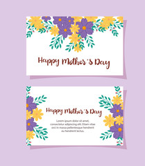 set cards of happy mother day with flowers decoration vector illustration design