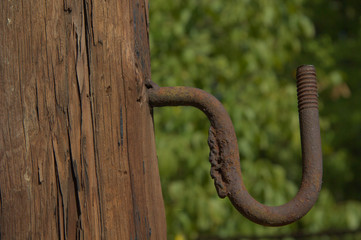 old wooden post
old rusty iron
