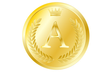 月桂冠と王冠のアルファベットコイン A