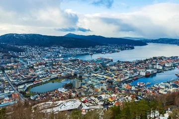 Canvas schilderij  Overlooking Bergen Norway Harbor  © Thomas