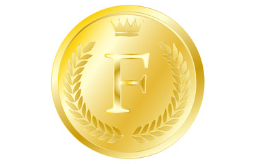 月桂冠と王冠のアルファベットコイン F
