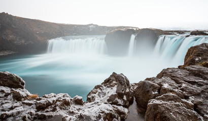 Long exposure shot of the Godafoss Waterfall, Iceland