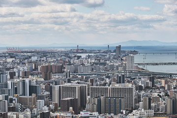 aerial view of city, Osaka, Japan