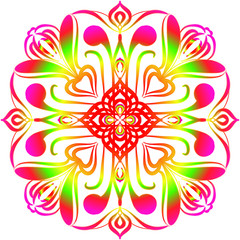 Flower Mandala, vintage decorative elements, vector illustration in orenge and green color.