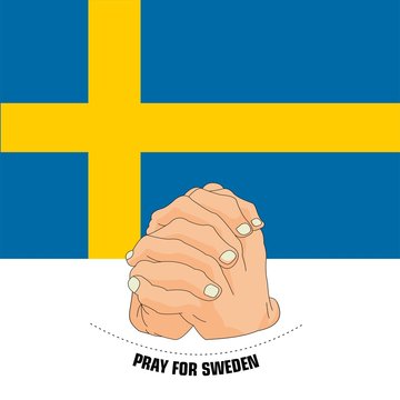 Praying hands for Covid-19 or novel coronavirus. the National Flag of the sweden, Pray for sweden, Save sweden people concept, vector illustration.