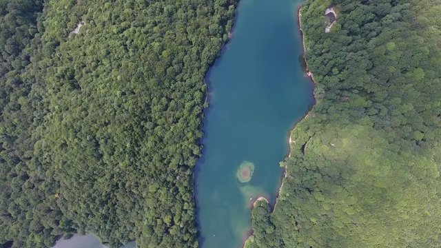 Aerial top view on Lake Biograd (Biogradsko jezero), Montenegro, 4k