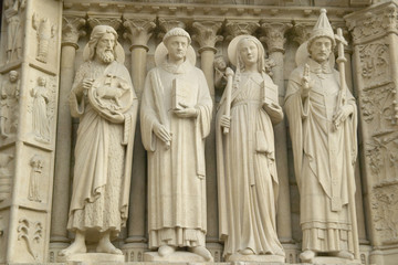 Sculpture outside the Notre Dame Cathedral, Paris, France
