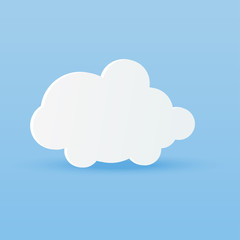 Paper art with cloud on blue sky. Copy space. Speech Bubble. white blank hanging.