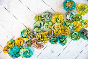 Wedding Flower Array Handmade Paper Flowers in Vibrant greens and yellows