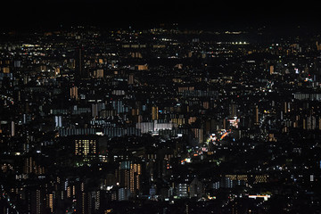 Obraz premium Osaka Night Skyline Aerial View, City Lights Texture